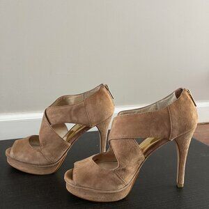 MICHAEL Michael Kors - Tan Suede Peep-toe Platform w/Gold Zipper